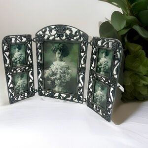 Victorian Style Photo Frame Metal Floral Design Standing Folding 5 Photo Glass